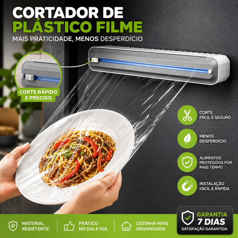 Cortador de Plástico Filme Ajustável Sany House | Dispenser Organizador com Corte Fácil