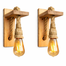 2 Arandelas de Parede Rústicas Retrô em Madeira e Corda Sisal