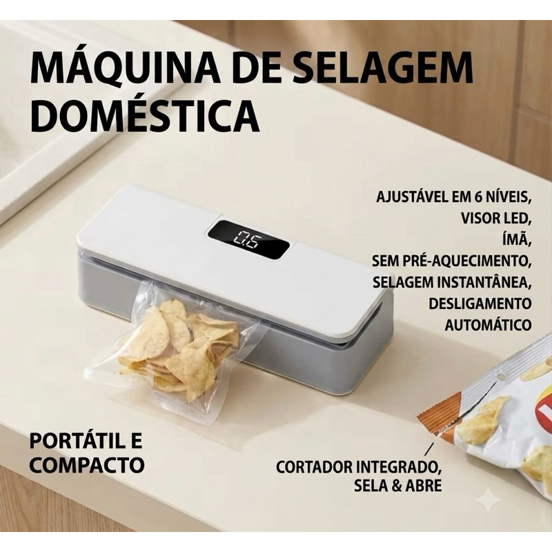 Mini Selador de Sacos Plasticos 2em1 Maquina Seladora de Saco Portatil
