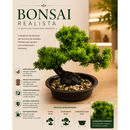Bonsai Artificial Decoração Zen Planta Realista Dragão Verde Vaso Escuro com Pedras