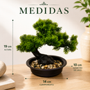 Bonsai Artificial Decoração Zen Planta Realista Dragão Verde Vaso Escuro com Pedras