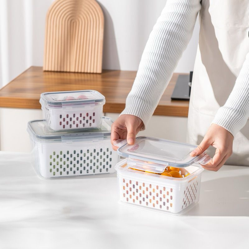 Kit 3 Potes Organizadores Geladeira Para Alimentos Vegetais Cozinha Moderna Uso Microonda